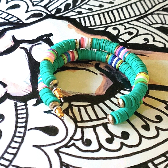 Bohemian Turquoise Hoop Earrings Disk Colors - Picture 3 of 4